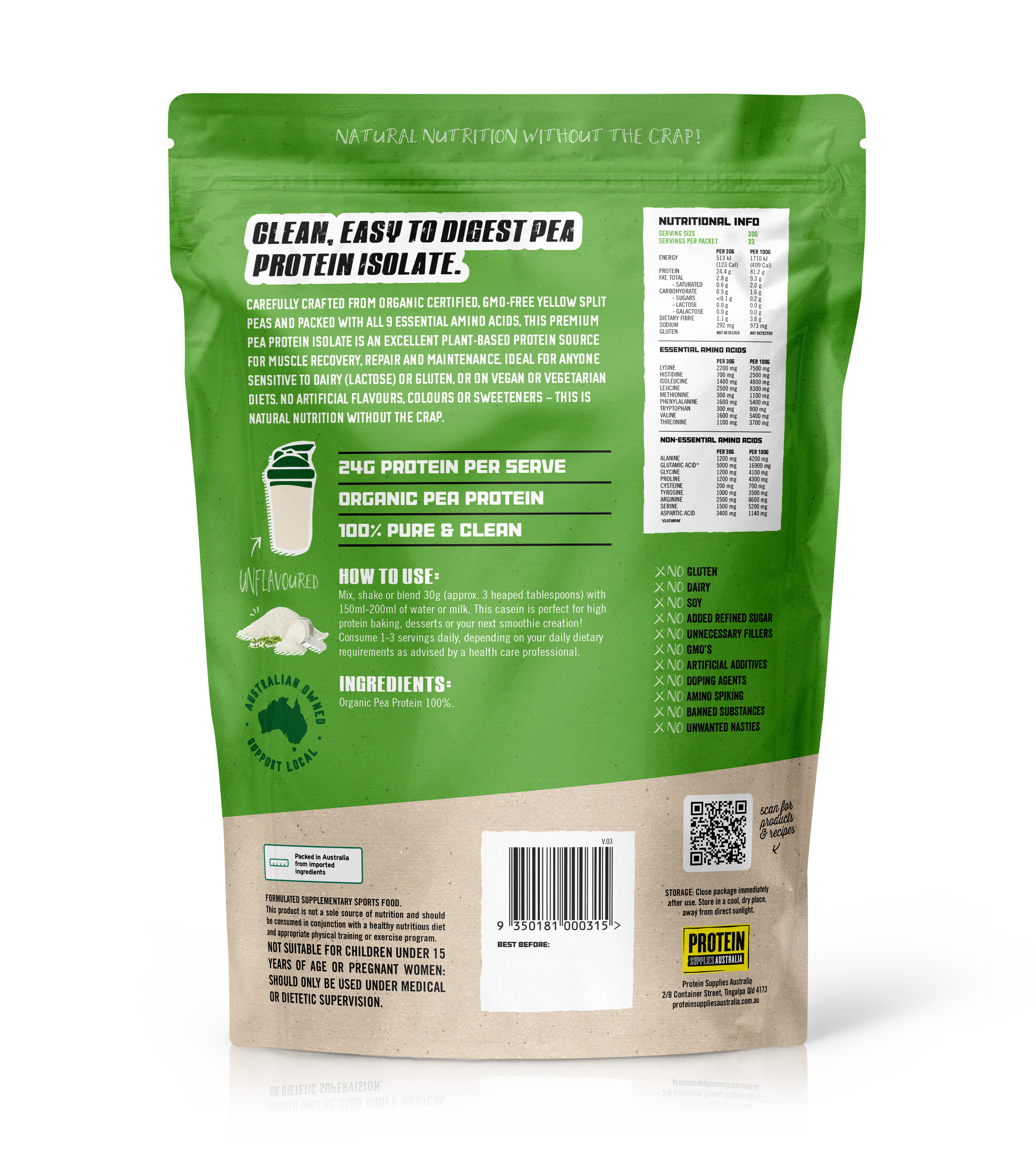 ORGANIC PEA PROTEIN ISOLATE - UNFLAVOURED